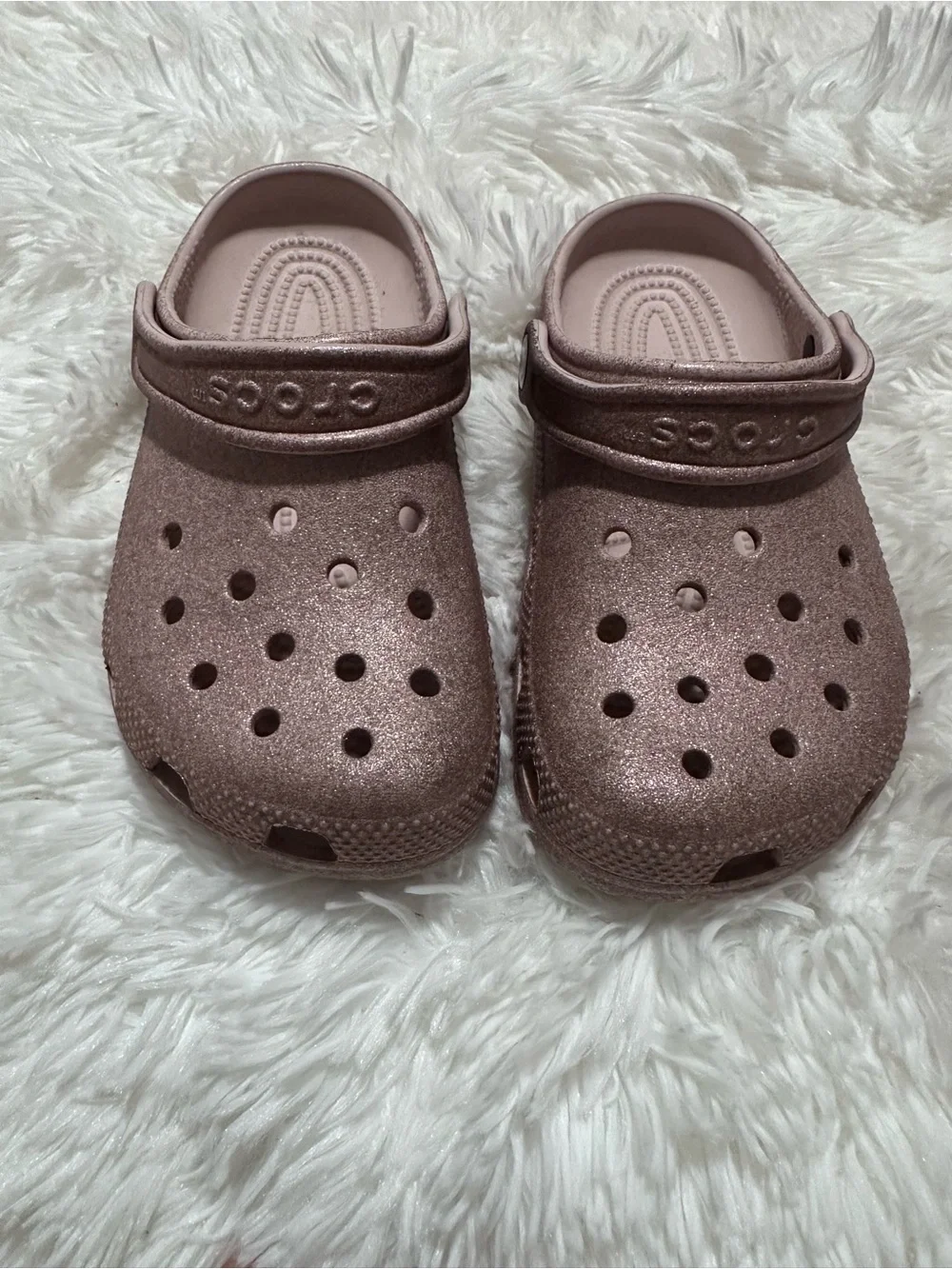 Used CROCS Kids' Glitter Clogs in Rose Metallic size 2